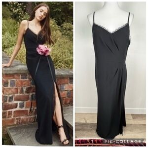 Marchesa Notte Chantilly Lace Trimmed Crepe Gown Black 12 Formal Elegant Evening